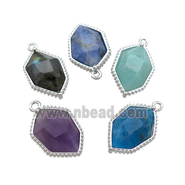 Natural Gemstone Prism Pendant Platinum Plated Polygon Mixed