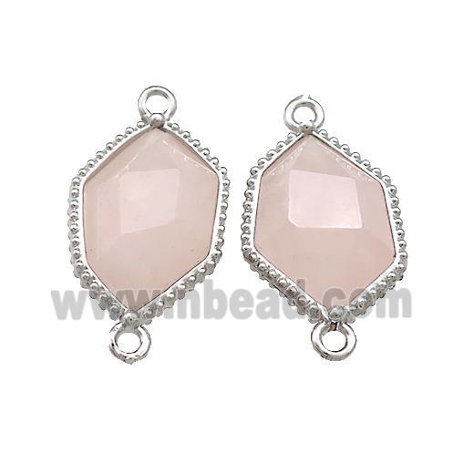 Pink Rose Quartz Prism Connector Platinum Plated