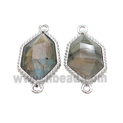 Natural Labradorite Prism Connector Platinum Plated