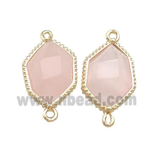 Pink Rose Quartz Prism Connector Gold Plated