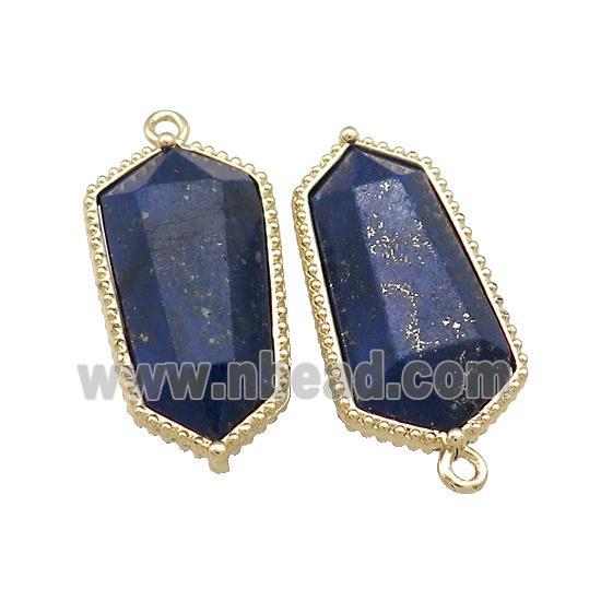 Natural Blue Lapis Lazuli Prism Pendant Gold Plated