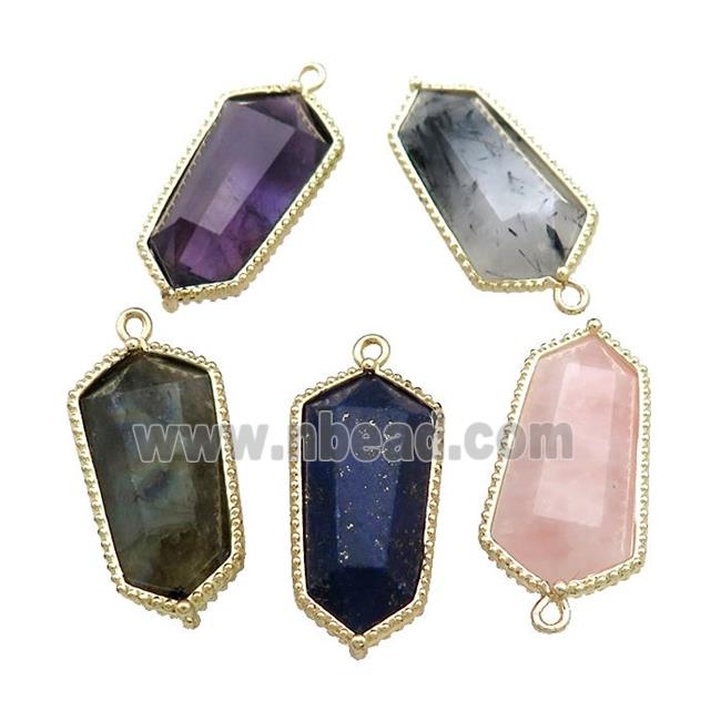 Natural Gemstone Energy Prism Pendant Gold Plated Mixed