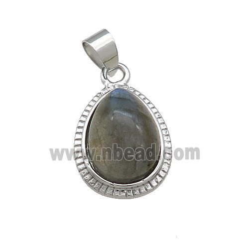 Labradorite Teardrop Pendant Platinum Plated