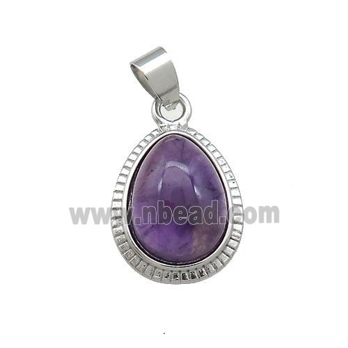 Purple Amethyst Teardrop Pendant Platinum Plated