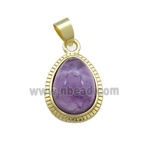 Purple Amethyst Teardrop Pendant Gold Plated