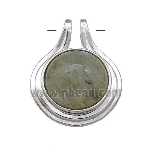 Labradorite Pendant Half Round Circle Platinum Plated