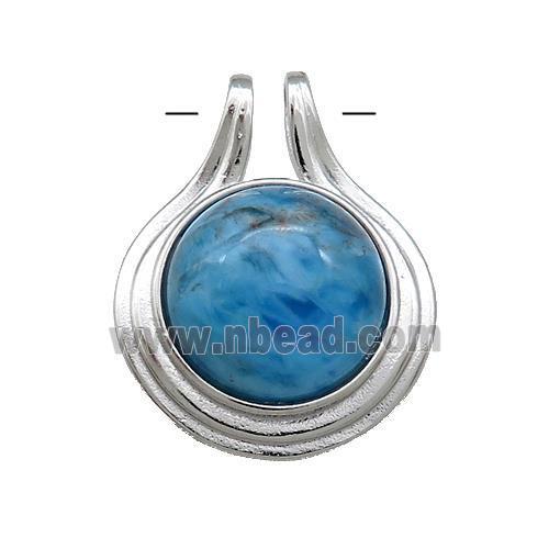 Blue Apatite Pendant Half Round Circle Platinum Plated