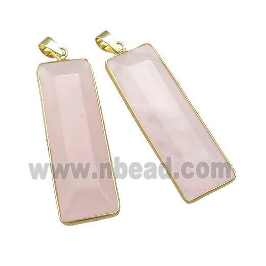 Natural Pink Rose Quartz Rectangle Pendant Gold Plated