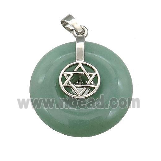 Natural Green Aventurine Donut Pendant With Alloy David Star