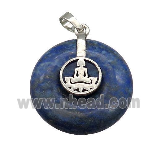 Natural Blue Lapis Lazuli Donut Pendant With Alloy Buddha OM