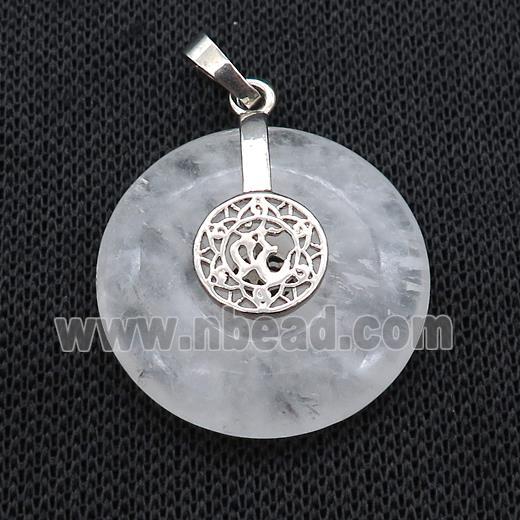 Natural Clear Quartz Donut Pendant With Alloy Chakra OM Symbol