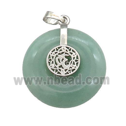 Natural Green Aventurine Donut Pendant With Alloy Chakra OM Symbol