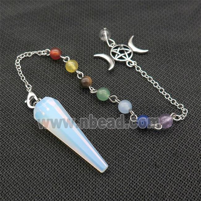 White Opalite Pendulum Pendant With Gemstone Chakra Chain Alloy Star Moon Platinum Plated