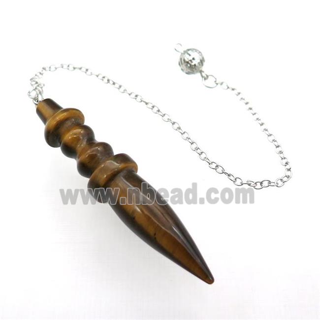 Tiger Eye Stone Pendulum Pendant With Alloy Chain Platinum Plated