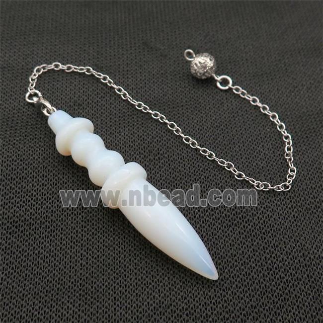 White Opalite Pendulum Pendant With Alloy Chain Platinum Plated