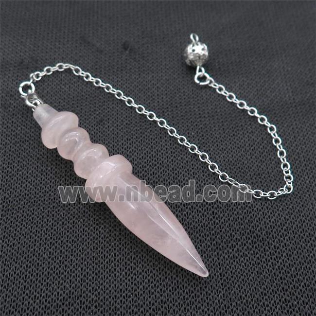 Pink Rose Quartz Pendulum Pendant With Alloy Chain Platinum Plated