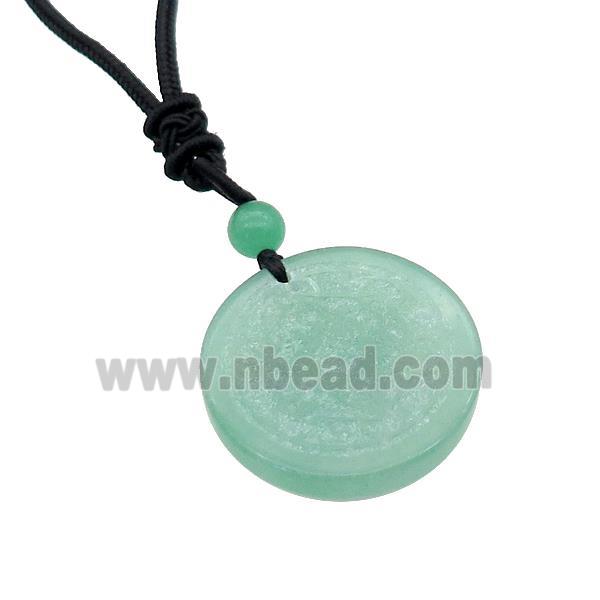 Green Aventurine Circle Chakra Necklace Black Nylon Rope Cord