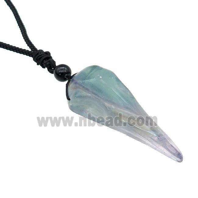 Fluorite Crow Skull Necklace Birds Black Nylon Rope Cord