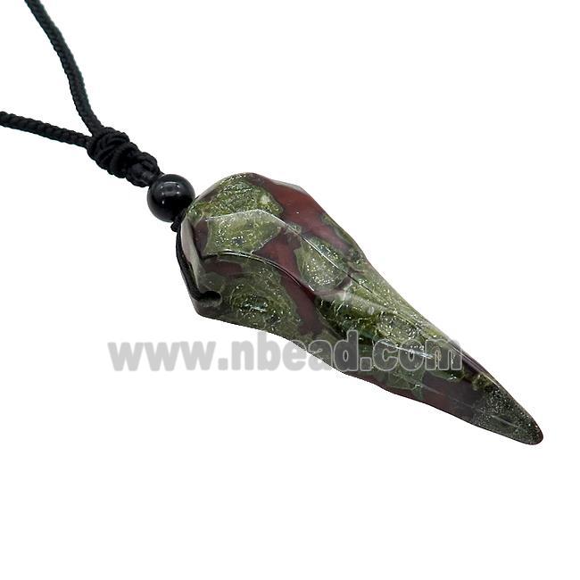 Dragon Bloodstone Crow Skull Necklace Birds Black Nylon Rope Cord