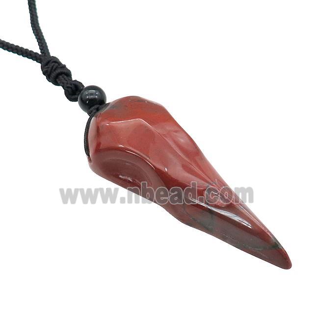 Red Jasper Crow Skull Necklace Birds Black Nylon Rope Cord