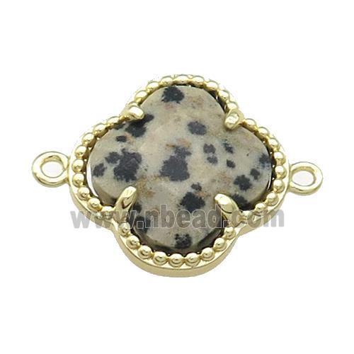 Black Dalmatian Jasper Clover Connector Gold Plated