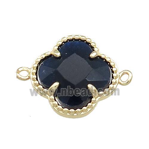 Jade Clover Connector Darkblue Dye Gold Plated