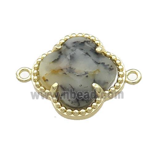 Moss Opal Clover Connector Gold Plated