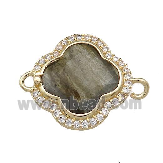 Labradorite Clover Connector Pave Zircon Gold Plated