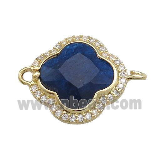 Jade Clover Connector Pave Zircon Darkblue Dye Gold Plated