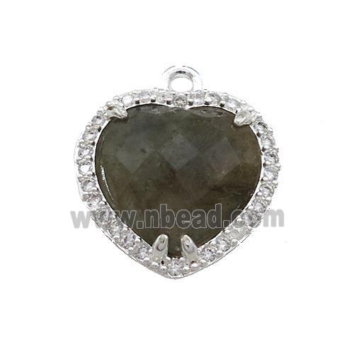 Labradorite Heart Pendant Pave Zircon Platinum Plated