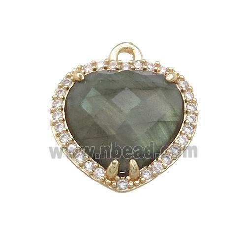 Labradorite Heart Pendant Pave Zircon Gold Plated