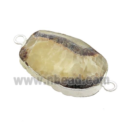 Ocean Agate Oval Connector Faceted Silver Plated