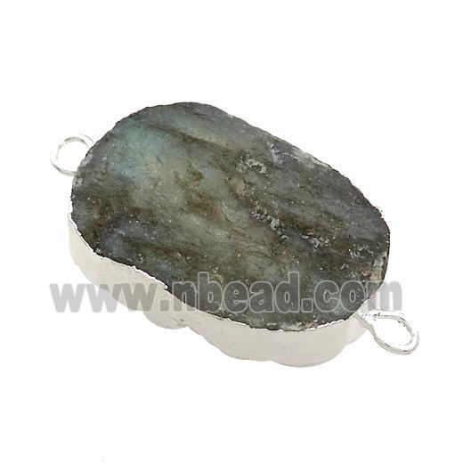 Labradorite Oval Connector Rough Silver Plated