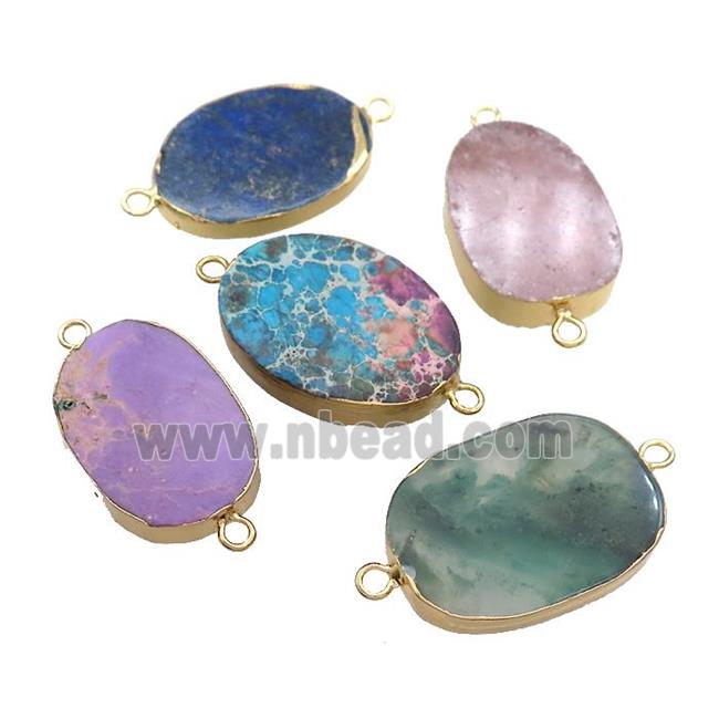 Mixed Gemstone Oval Connector Flat Gold Plated