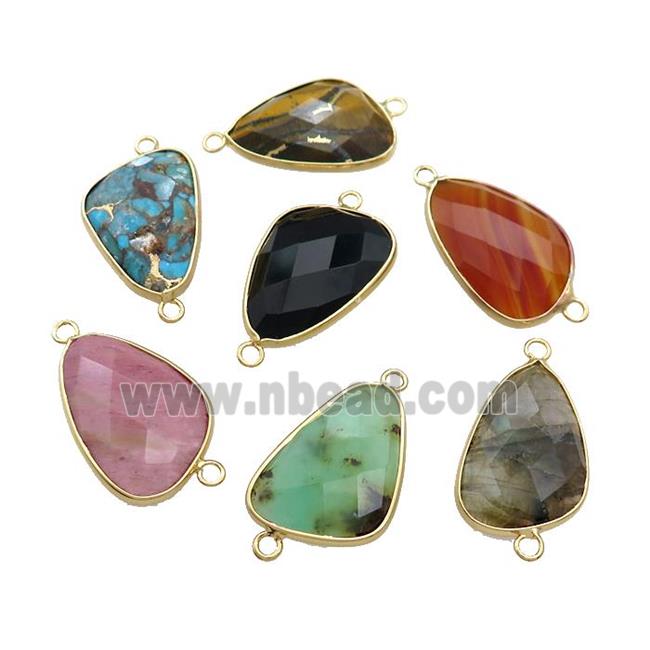 Mixed Gemstone Triangle Connector Faceted Gold Plated