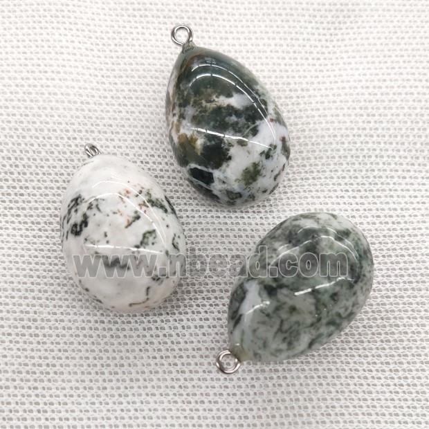 Natural Tree Agate Egg Pendant Green