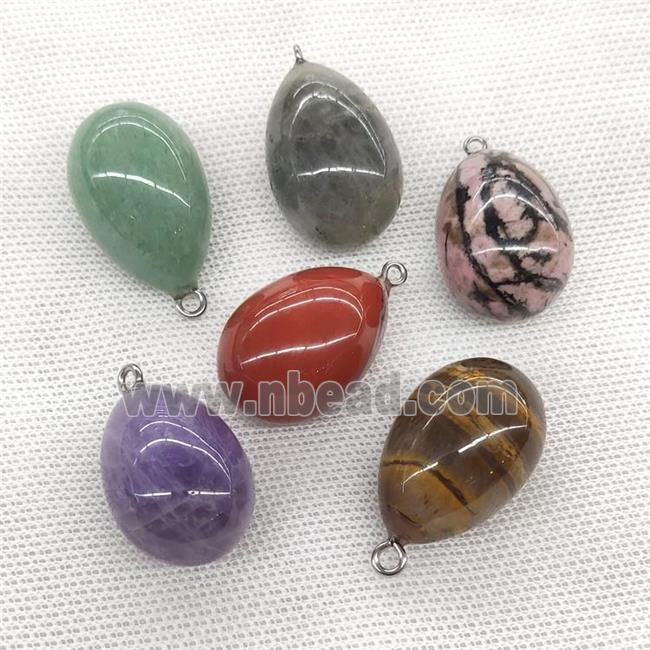 Mixed Gemstone Egg Pendant Charms Teardrop