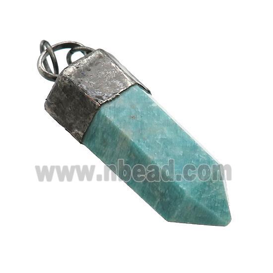 Natural Green Amazonite Bullet Pendant Antique Black