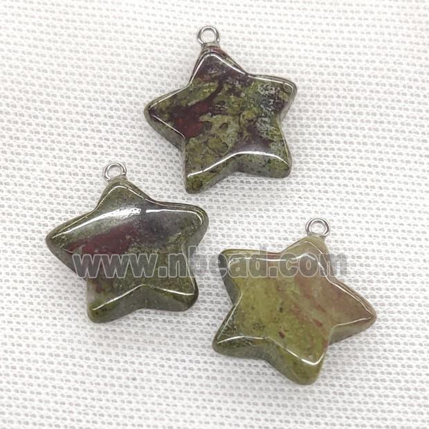 Natural Dragon Bloodstone Star Pendant Green