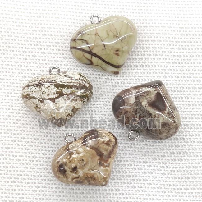 Natural Ocean Jasper Heart Pendant Multicolor