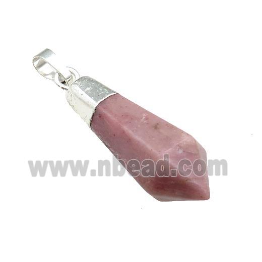 Pink Wood Lace Jasper Pendulum Pendant Silver Plated