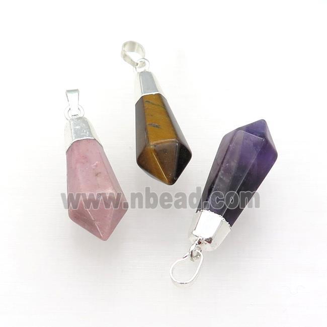 Gemstone Pendulum Pendant Silver Plated Mixed