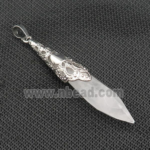 Natural Clear Quartz Pendulum Pendant Platinum Plated