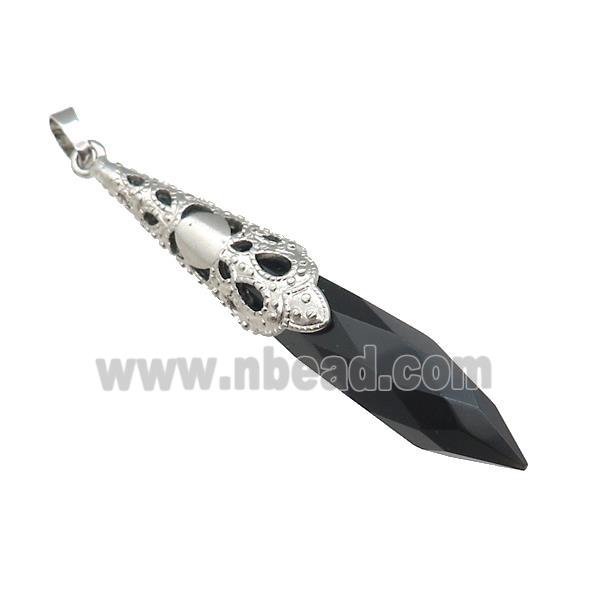 Natural Black Obsidian Pendulum Pendant Platinum Plated