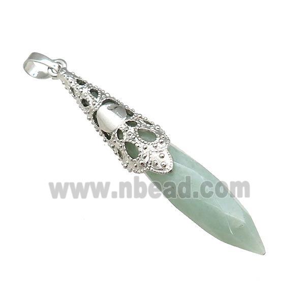 Natural Green Aventurine Pendulum Pendant Platinum Plated