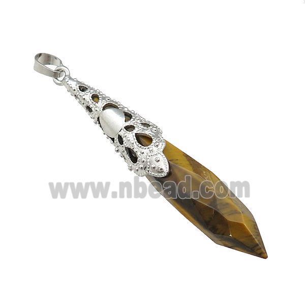 Natural Tiger Eye Stone Pendulum Pendant Platinum Plated