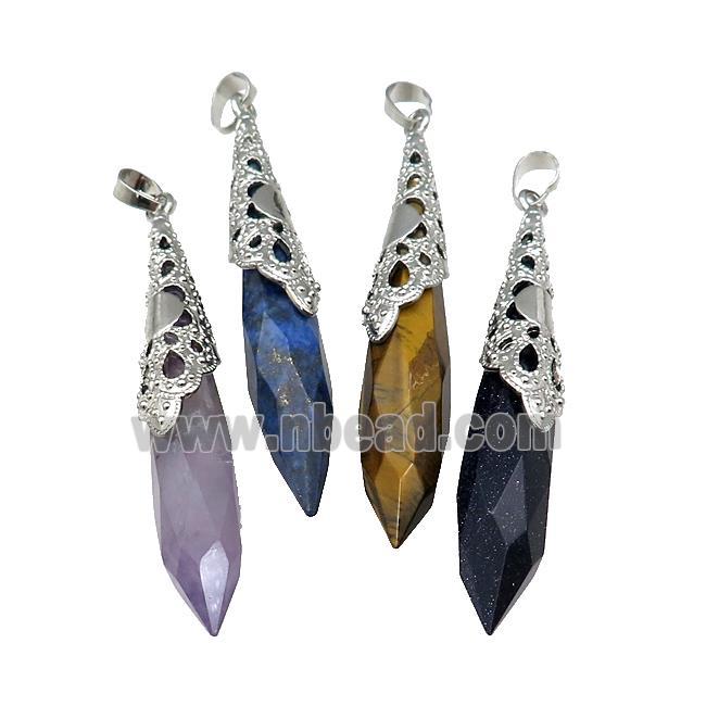 Natural Gemstone Pendulum Pendant Platinum Plated Mixed