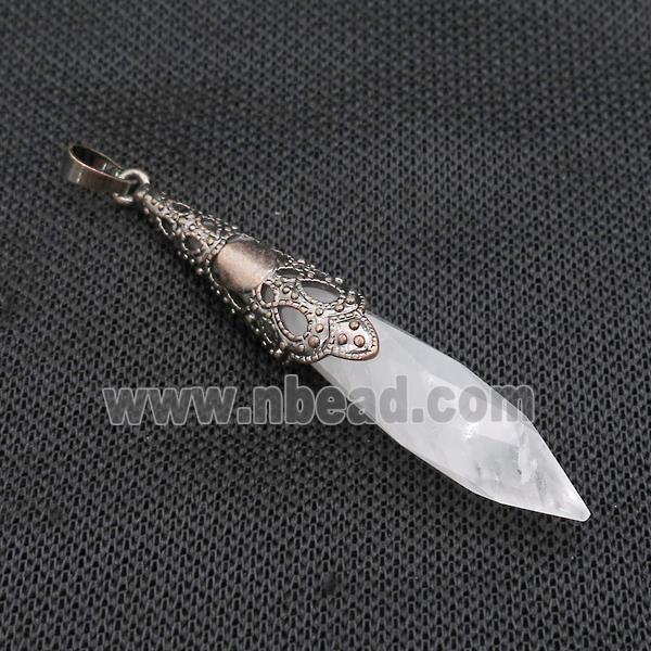 Natural Clear Crystal Quartz Pendulum Pendant Antique Red