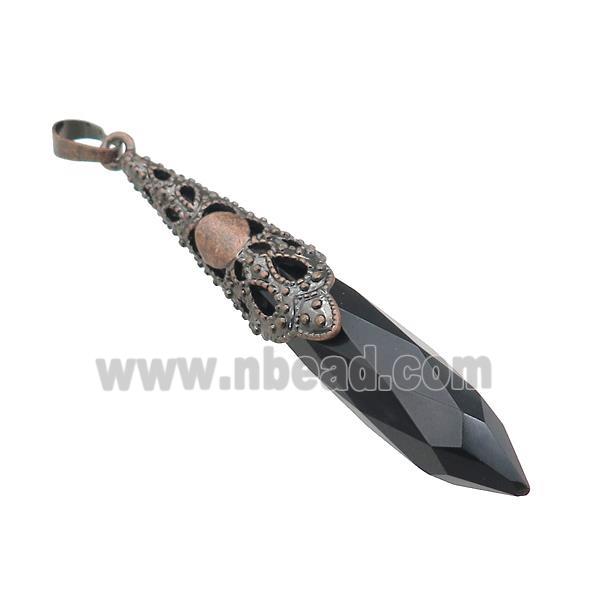 Natural Black Obsidian Pendulum Pendant Antique Red