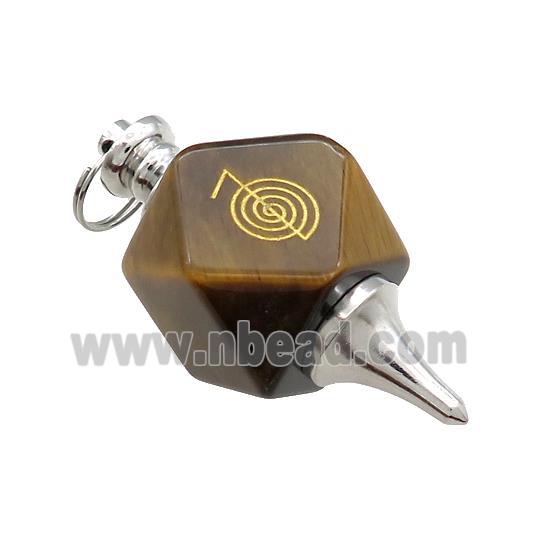 Natural Tiger Eye Stone Dowsing Pendulum Polygon Alloy Platinum Plated